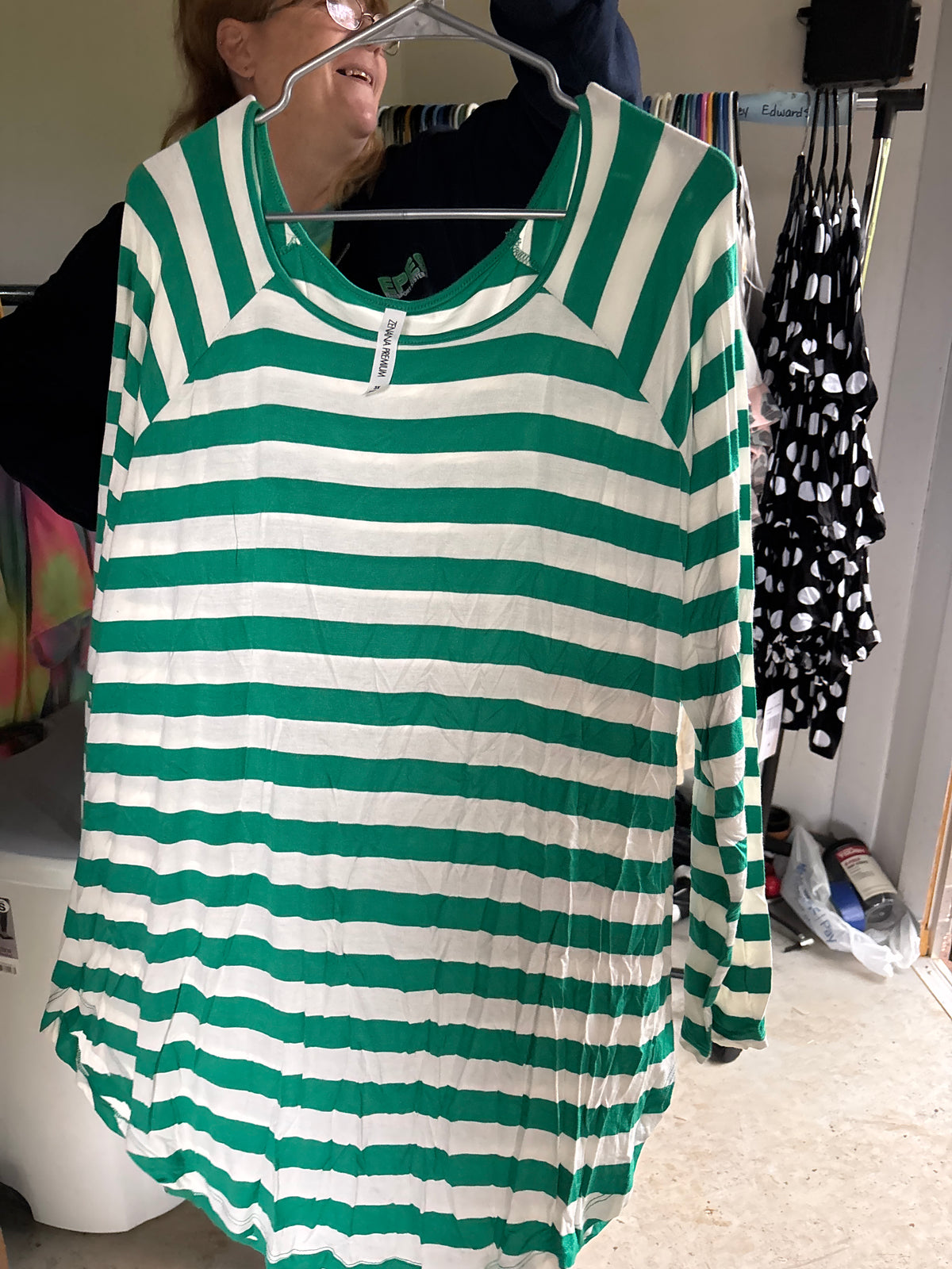Long sleeve green stripped shirt
