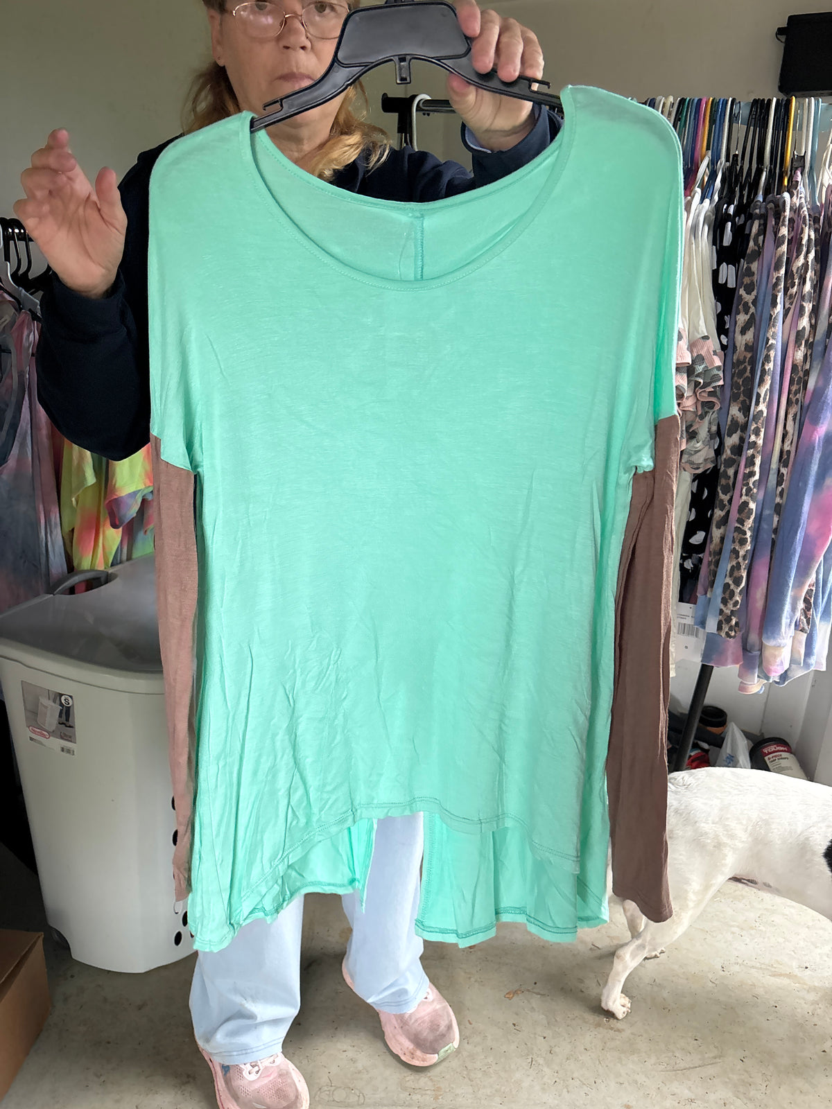 Green and brown 3/4 sleeve shirt